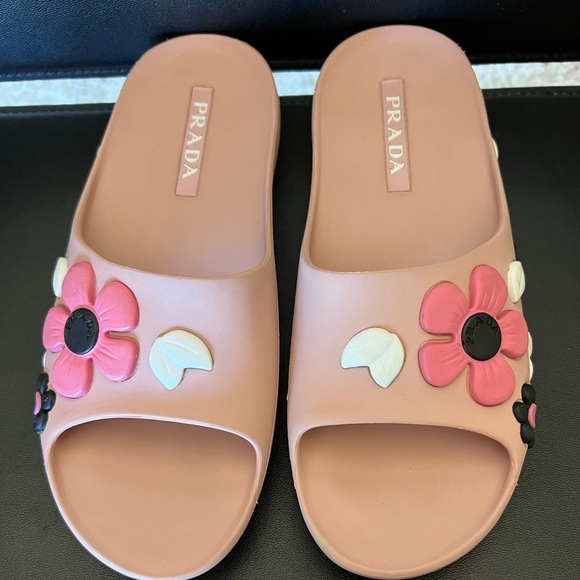 PRADA PINK FLOWER SLIDE/SANDALS 🌸 INSOLE 10" - Picture 3 of 6